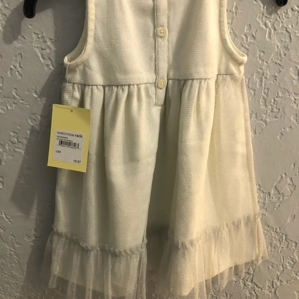 Harper Canyon Silver Sparkle Tulle Dress 12M and Garanimals Cotton Tights 6-18M